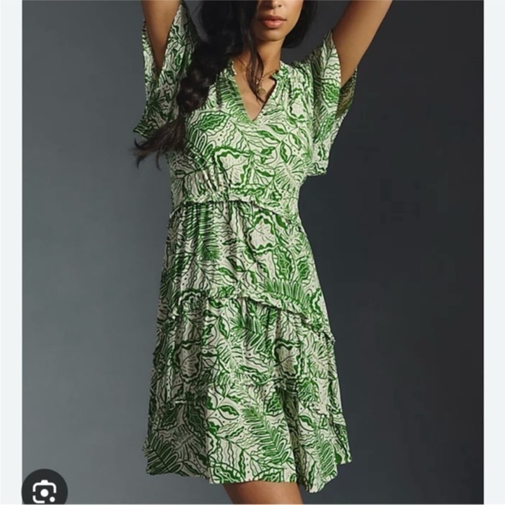 By Anthropologie Robin green  Tiered
Mini Dress size Medium pettite.
